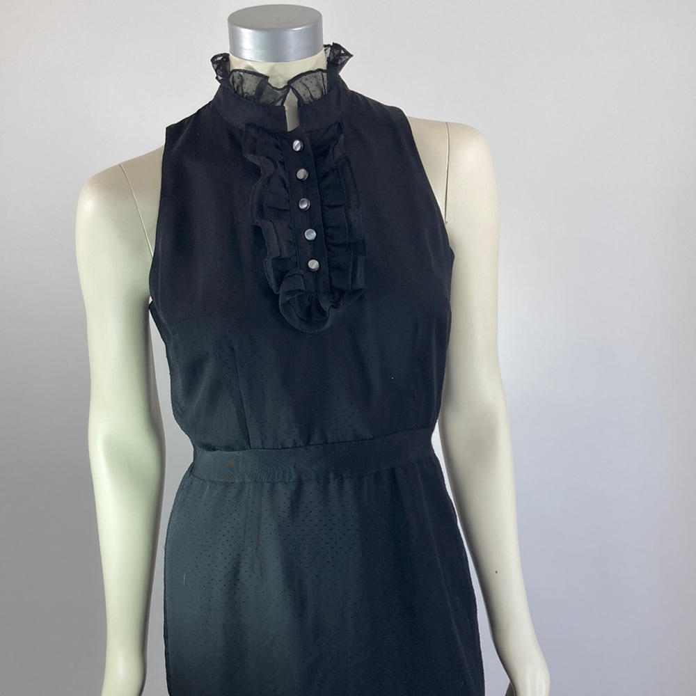 Rare Isaac Mizrahi Target black dotted swiss dress, ruffle, back zip sz 10 EUC